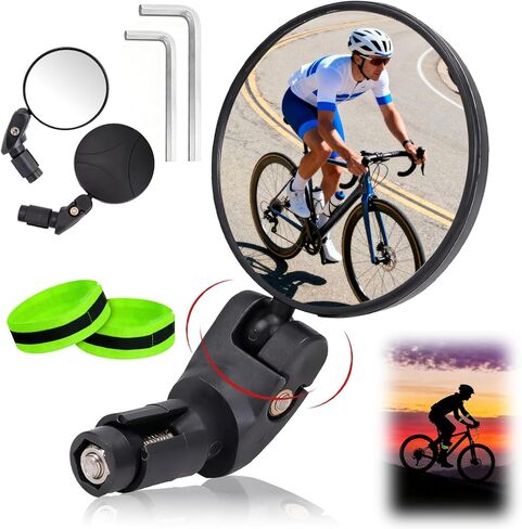 2PCS Bike Mirror, 360° Adjustable Bar End Bicycle Mirror with 2PCS Reflective Bands for Safe Cycling, Handlebar Mount Rearview Mirror with Allen Wrench for Mountain Road E-Bike in Saudi Arabia
