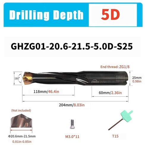 Tungsten Steel Carbide Drilling Insert Saber-Toothed Drill Bit Deep Hole Drilling Tool Holder with Double Hole Internal Cooling (GHZG01-20.6-21.5-5.0D-S25) in Saudi Arabia