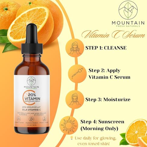 Vitamin C Serum – 20% 3-0-Ethyl Ascorbic Acid, Ferulic Acid & Vitamin E – Brightening, Hydrating, Anti-Aging Serum for Dark Spots, Uneven Skin Tone & Wrinkles – 30mL / 1 fl oz in Saudi Arabia