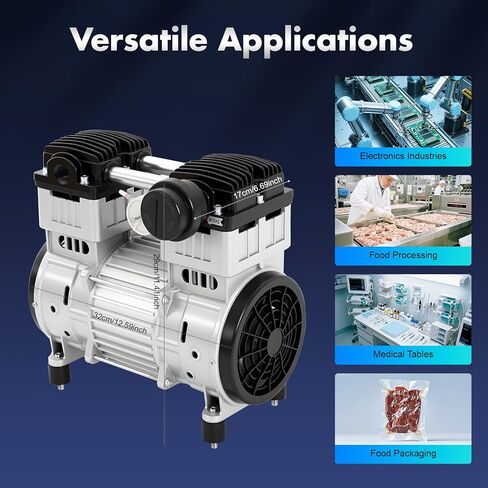 Oil-Free Diaphragm Vacuum Pump, 1100W 200L/min Mini Air Diaphragm Pump, 7 CFM 116 Air Compressor with 4 Rubber Feet, Small Mute Air Pump for Food Processing and Packaging in Kuwait