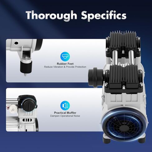 Oil-Free Diaphragm Vacuum Pump, 1100W 200L/min Mini Air Diaphragm Pump, 7 CFM 116 Air Compressor with 4 Rubber Feet, Small Mute Air Pump for Food Processing and Packaging in Kuwait