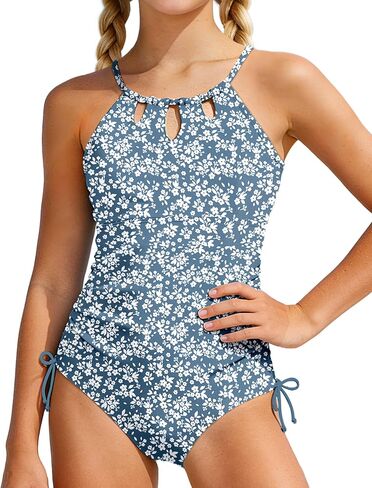 Girls Swimsuit Tropical Print Cut Out One Piece Bathing Suit with Chest Pad Adjustable Straps Girls' Swimwear 7-18T in Kuwait