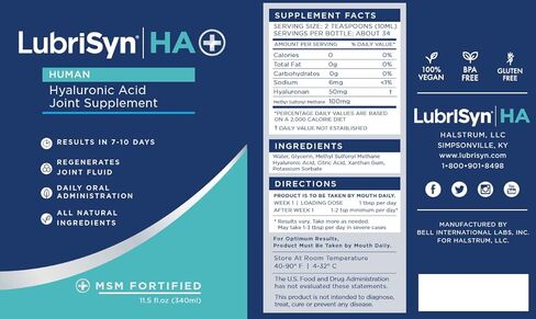Lubrisyn HA with MSM - Proprietary Vegan Joint Relief Edible Supplement Made in USA for Humans - 30 Day Supply of Liquid Hyaluronic Acid Formula for Healthy Joints in Kuwait