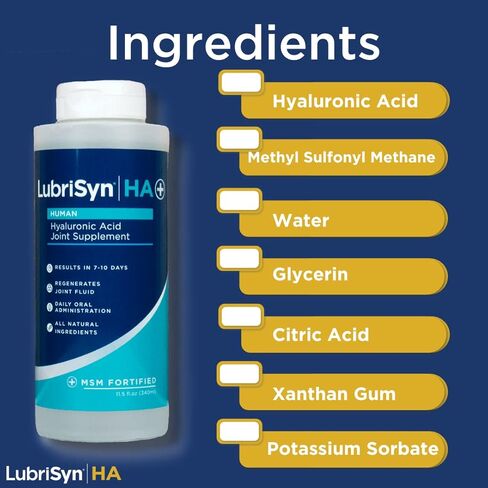 Lubrisyn HA with MSM - Proprietary Vegan Joint Relief Edible Supplement Made in USA for Humans - 30 Day Supply of Liquid Hyaluronic Acid Formula for Healthy Joints in Kuwait