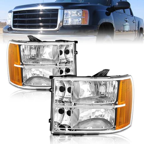 AS Headlight Assembly Compatible with 1994 1995 1996 1997 1998 GMC C10 Pick Up Sierra Suburban Yukon Chrome Housing with Amber Reflector Headlamp Replacement in Kuwait