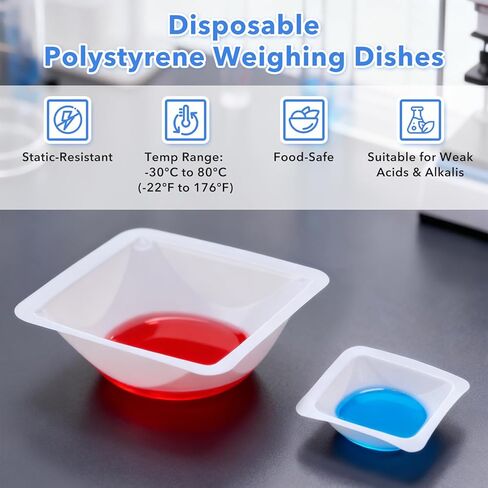 FOUR E'S SCIENTIFIC 200 Pack 7ml & 100ml Weigh Boat Set, Square Plastic Lab Weighing Trays for Scale Anti-Static Measuring Weighing Dishes for Powder, Liquid, Epoxy Mixing in Kuwait