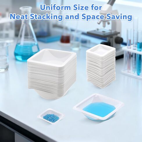 FOUR E'S SCIENTIFIC 200 Pack 7ml & 100ml Weigh Boat Set, Square Plastic Lab Weighing Trays for Scale Anti-Static Measuring Weighing Dishes for Powder, Liquid, Epoxy Mixing in Kuwait