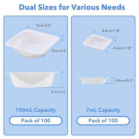 FOUR E'S SCIENTIFIC 200 Pack 7ml & 100ml Weigh Boat Set, Square Plastic Lab Weighing Trays for Scale Anti-Static Measuring Weighing Dishes for Powder, Liquid, Epoxy Mixing in Kuwait