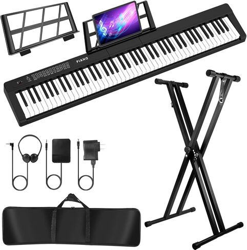Digital Piano 88 Key Full Size Semi Weighted Electronic Keyboard Piano Set with Stand,Built-In Speakers,Electric Piano Keyboard with Sustain Pedal,Bluetooth,MIDI/USB/MP3 for Beginners Adults/81x in Kuwait