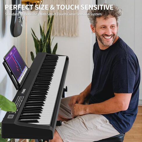 Digital Piano 88 Key Full Size Semi Weighted Electronic Keyboard Piano Set with Stand,Built-In Speakers,Electric Piano Keyboard with Sustain Pedal,Bluetooth,MIDI/USB/MP3 for Beginners Adults/81x in Kuwait