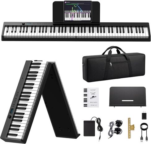 Carina Piano Keyboard, 88 Keys Full Size Semi Weighted Foldable Piano, Portable Electronic Keyboard Piano with Light Up Keys, Sustain Pedal, Keyboard Stickers, Music Stand and Piano Bag, Black in Saudi Arabia