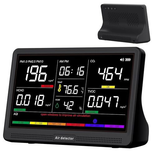 bonoch 16 in 1 Air Quality Monitor Indoor 7" Display 9 AQI+7 AQI Alerts, CO2 Monitor Air Quality Tester for CO2, TVOC, PM2.5 PM1.0 PM10, HCHO Temperature Humidity AQI & Time Air Quality Meter for Home in Kuwait