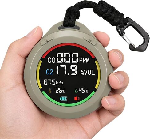 جهاز مراقبة جودة الهواء المحمول 5 في 1 من GZAIR، وكاشف أول أكسيد الكربون والأكسجين مع درجة الحرارة والرطوبة والضغط الجوي، وإنذار السلامة والإضاءة الخلفية الملونة للمنزل، والمرآب، والمركبات الترفيهية، والتخييم in Kuwait
