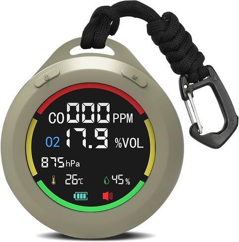 جهاز مراقبة جودة الهواء المحمول 5 في 1 من GZAIR، وكاشف أول أكسيد الكربون والأكسجين مع درجة الحرارة والرطوبة والضغط الجوي، وإنذار السلامة والإضاءة الخلفية الملونة للمنزل، والمرآب، والمركبات الترفيهية، والتخييم in Kuwait