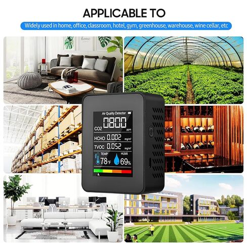 Prefessionall Indoor Air Quality Monitor, 5 in 1 Portable Smartair Quality Tester for CO2 | TVOC | HCHO | Temp | Hum for Home Cars Plants and Pets So On (Black) in Kuwait
