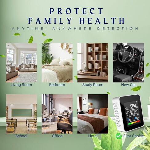CO2 Detector Air Quality Monitor Indoor,5-in-1 Formaldehyde/CO2/TVOC/Temperature (°F/°C)/Humidity Monitor,Portable Carbon Dioxide Detector for Home,Office,Classroom & Indoor Safety Monitoring (Milky) in Kuwait