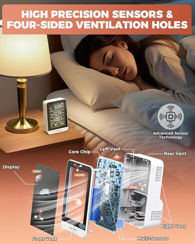 Air Quality Monitor Indoor, 5 in 1 Portable Real-Time Smart Air Quality Tester with CO2 Monitor, HCHO, TVOC, Temperature, Humidity Detector for Home, Office, Car, Hotel (White) in Kuwait