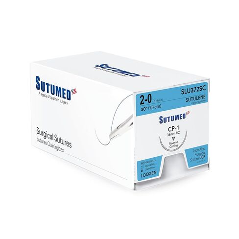 Sutumed SUTULENE Non-Absorbable Polypropylene Surgical Suture USP Size 2-0, 1/2 36mm Reverse Cutting Needle, 30 Inches (76 cm), 12 Count" in Saudi Arabia