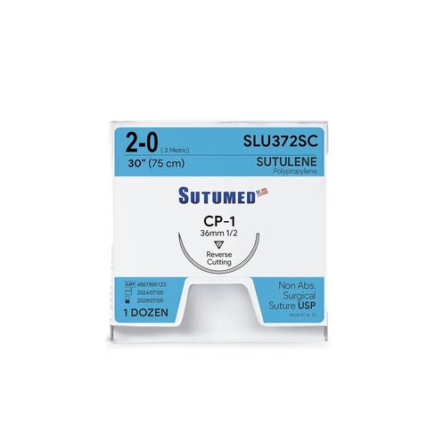 Sutumed SUTULENE Non-Absorbable Polypropylene Surgical Suture USP Size 2-0, 1/2 36mm Reverse Cutting Needle, 30 Inches (76 cm), 12 Count" in Saudi Arabia