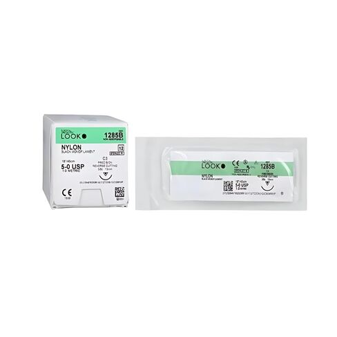 Look X1285B خيوط نايلون سوداء 5-0 18 C3 3/8 دقة الدائرة 13 مم 12/Pk in Kuwait