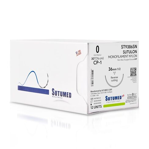 Sutumed SUTULON خياطة جراحية نايلون غير قابلة للامتصاص مقاس USP 0، 1/2 36 مم إبرة قطع عكسية، 30 بوصة (76 سم)، 12 قطعة in Saudi Arabia