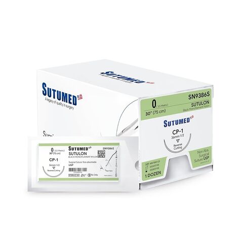 Sutumed SUTULON خياطة جراحية نايلون غير قابلة للامتصاص مقاس USP 0، 1/2 36 مم إبرة قطع عكسية، 30 بوصة (76 سم)، 12 قطعة in Saudi Arabia