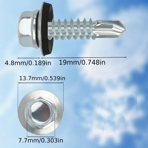 100PCS Automatic Screws Galvanized with Corrosion-Resistant Washer, Crosshead Hex for Sheet Metal, Roofing, Silver in Saudi Arabia