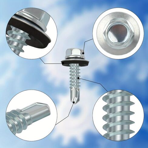 100PCS Automatic Screws Galvanized with Corrosion-Resistant Washer, Crosshead Hex for Sheet Metal, Roofing, Silver in Saudi Arabia