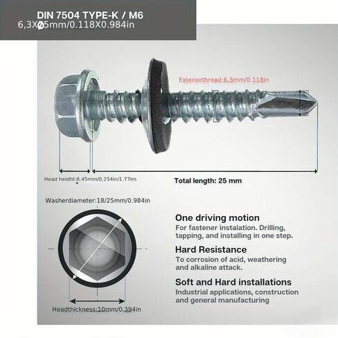 100PCS Automatic Screws Galvanized with Corrosion-Resistant Washer, Crosshead Hex for Sheet Metal, Roofing, Silver in Saudi Arabia