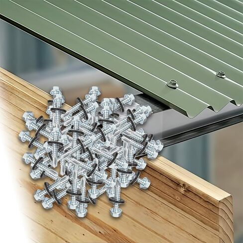 100PCS Automatic Screws Galvanized with Corrosion-Resistant Washer, Crosshead Hex for Sheet Metal, Roofing, Silver in Saudi Arabia
