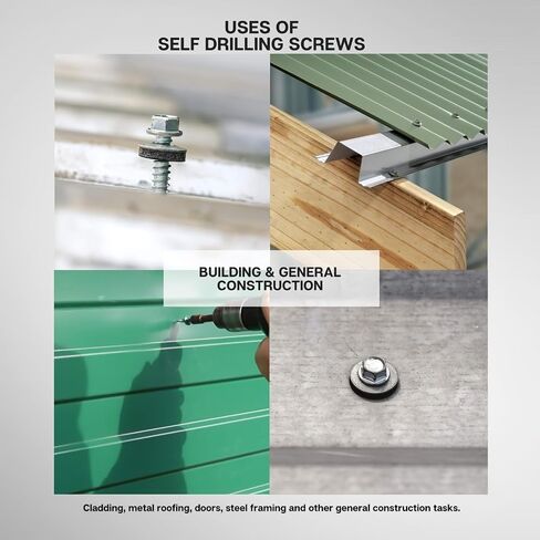 100PCS Automatic Screws Galvanized with Corrosion-Resistant Washer, Crosshead Hex for Sheet Metal, Roofing, Silver in Saudi Arabia