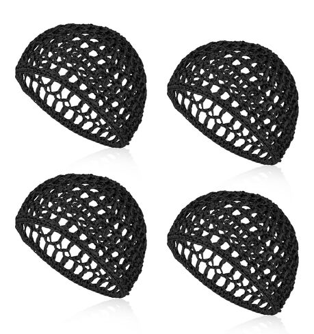 4Pcs Hair Nets for Sleeping, Black Comfortable Hair Wrap Net for Silk Press, Mesh Crochet Design Wrap Cap Bonnet for Silk Press, Fitted Head Cover Perfect for Curls Shower Sleep, 20-22 Inch in Kuwait