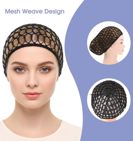 4Pcs Hair Nets for Sleeping, Black Comfortable Hair Wrap Net for Silk Press, Mesh Crochet Design Wrap Cap Bonnet for Silk Press, Fitted Head Cover Perfect for Curls Shower Sleep, 20-22 Inch in Kuwait