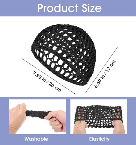 4Pcs Hair Nets for Sleeping, Black Comfortable Hair Wrap Net for Silk Press, Mesh Crochet Design Wrap Cap Bonnet for Silk Press, Fitted Head Cover Perfect for Curls Shower Sleep, 20-22 Inch in Kuwait