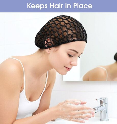 4Pcs Hair Nets for Sleeping, Black Comfortable Hair Wrap Net for Silk Press, Mesh Crochet Design Wrap Cap Bonnet for Silk Press, Fitted Head Cover Perfect for Curls Shower Sleep, 20-22 Inch in Kuwait