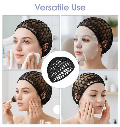 4Pcs Hair Nets for Sleeping, Black Comfortable Hair Wrap Net for Silk Press, Mesh Crochet Design Wrap Cap Bonnet for Silk Press, Fitted Head Cover Perfect for Curls Shower Sleep, 20-22 Inch in Kuwait