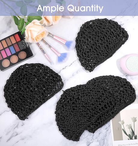 4Pcs Hair Nets for Sleeping, Black Comfortable Hair Wrap Net for Silk Press, Mesh Crochet Design Wrap Cap Bonnet for Silk Press, Fitted Head Cover Perfect for Curls Shower Sleep, 20-22 Inch in Kuwait