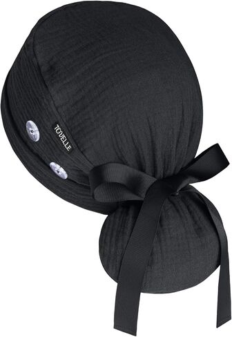 Ponytail Scrub Cap for Women – Solid Classic Black Surgical Cap with Buttons, Cotton Ponytail Scrub Caps, Adjustable Surgical Hat for Women to Secure Long Hair in Saudi Arabia