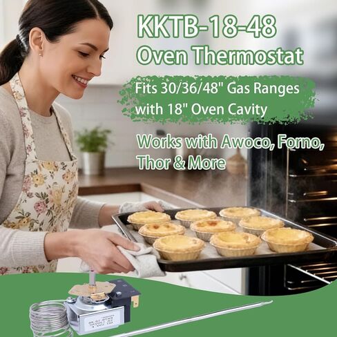 KKTB-18-48 Oven Thermostat 5A 120VAC, 48" Capillary Tube, Max 599°F, Replacement for Robertshaw KKTB-18-48, Fits 30/36/48" Gas Range with 18" Oven Cavity (Awoco, Forno, Thor) in Saudi Arabia