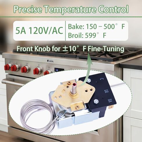 KKTB-18-48 Oven Thermostat 5A 120VAC, 48" Capillary Tube, Max 599°F, Replacement for Robertshaw KKTB-18-48, Fits 30/36/48" Gas Range with 18" Oven Cavity (Awoco, Forno, Thor) in Saudi Arabia