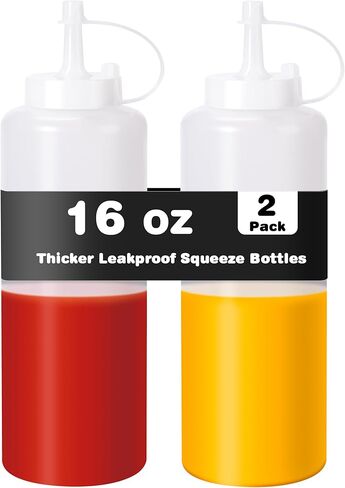 عبوة من قطعتين من Rainspire بسعة 16oz، زجاجات ضغط بهار سميكة ومتينة ومضادة للتسرب للصلصات/الزيوت/الفنون والحرف اليدوية، آمنة للاستخدام في غسالة الأطباق، باللون الأبيض in Kuwait