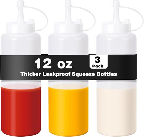 Rainspire 3 عبوات 12oz زجاجات ضغط بهار سميكة ومتينة ومضادة للتسرب للصلصات/الزيوت/الفنون والحرف اليدوية، آمنة للاستخدام في غسالة الأطباق، بيضاء in Kuwait