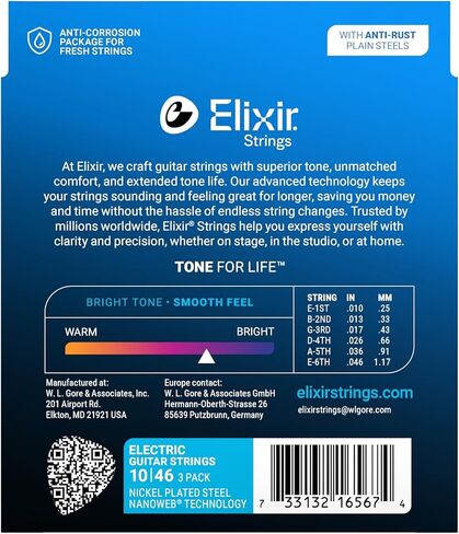 أوتار جيتار كهربائي OPTIWEB Light 16572 من Elixir .010-.046 (3 عبوات 19052) in Saudi Arabia