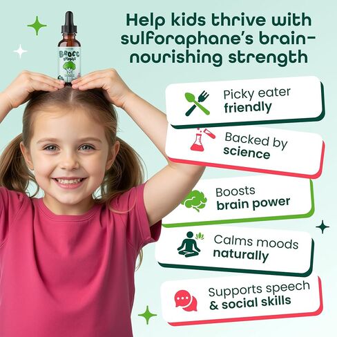 براعم البروكلي سائل السلفورافان للأطفال - البروكورافانين المنشط + الميروزيناز - مكمل البروكلي السلفورافان الجلوكوزينولات - دعم الدماغ والمزاج - نكهة التوت - 60 حصة in Kuwait