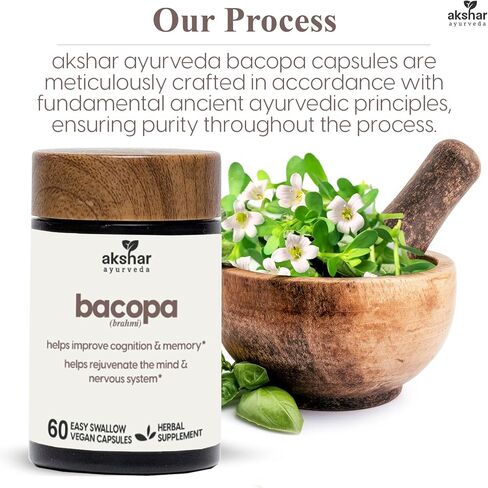 أكشار أيورفيدا - مكمل براهمي باكوبا 500 ملغ، نظام تجديد، حبوب باكوبا لدعم الوظيفة الإدراكية للبالغين، نباتي باكوبا مونيري لم يتم الإساءة إلى الحيوانات لتصنيعه (60 قطعة) in Kuwait