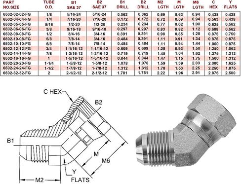 6502-10-10 Hydraulic Fitting Replacement 45° Elbow 5/8" JIC (7/8"-14 thread) Male x 5/8" JIC (7/8"-14 thread) Female Swivel 45 Degree Carbon Steel in Saudi Arabia