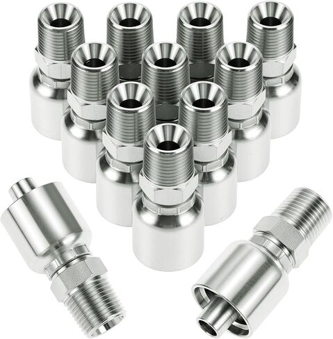 QWORK 12 Pack Hydraulic Hose Fittings, 1/2" Hose x 1/2" NPTF Male Pipe Thread Hydraulic Hose Crimp Fitting End in Kuwait