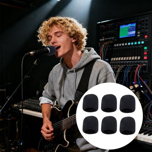 أغطية الميكروفون الإسفنجية، 6 قطع من أغطية الميكروفون الإسفنجية الناعمة، غطاء مرشح البوب ​​للزجاج الأمامي للميكروفون للحماية من الضوضاء وغطاء جورب الرياح ملحقات الميكروفونات لمعظم الميكروفونات المحمولة القياسية in Kuwait