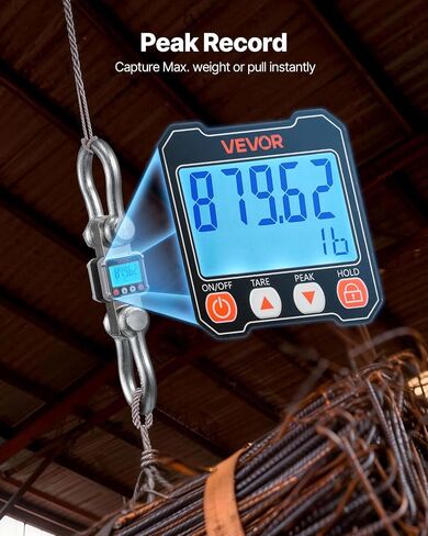 VEVOR Digital Crane Scale, 22000 lbs/10 T Max Capacity, Heavy Duty Industrial Hanging Scale with Cast Aluminum Case & LCD Display, 5 lbs Division & 3 Unit Switch, Remote Control for Garage Factory in Saudi Arabia