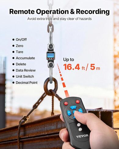 VEVOR Digital Crane Scale, 22000 lbs/10 T Max Capacity, Heavy Duty Industrial Hanging Scale with Cast Aluminum Case & LCD Display, 5 lbs Division & 3 Unit Switch, Remote Control for Garage Factory in Saudi Arabia
